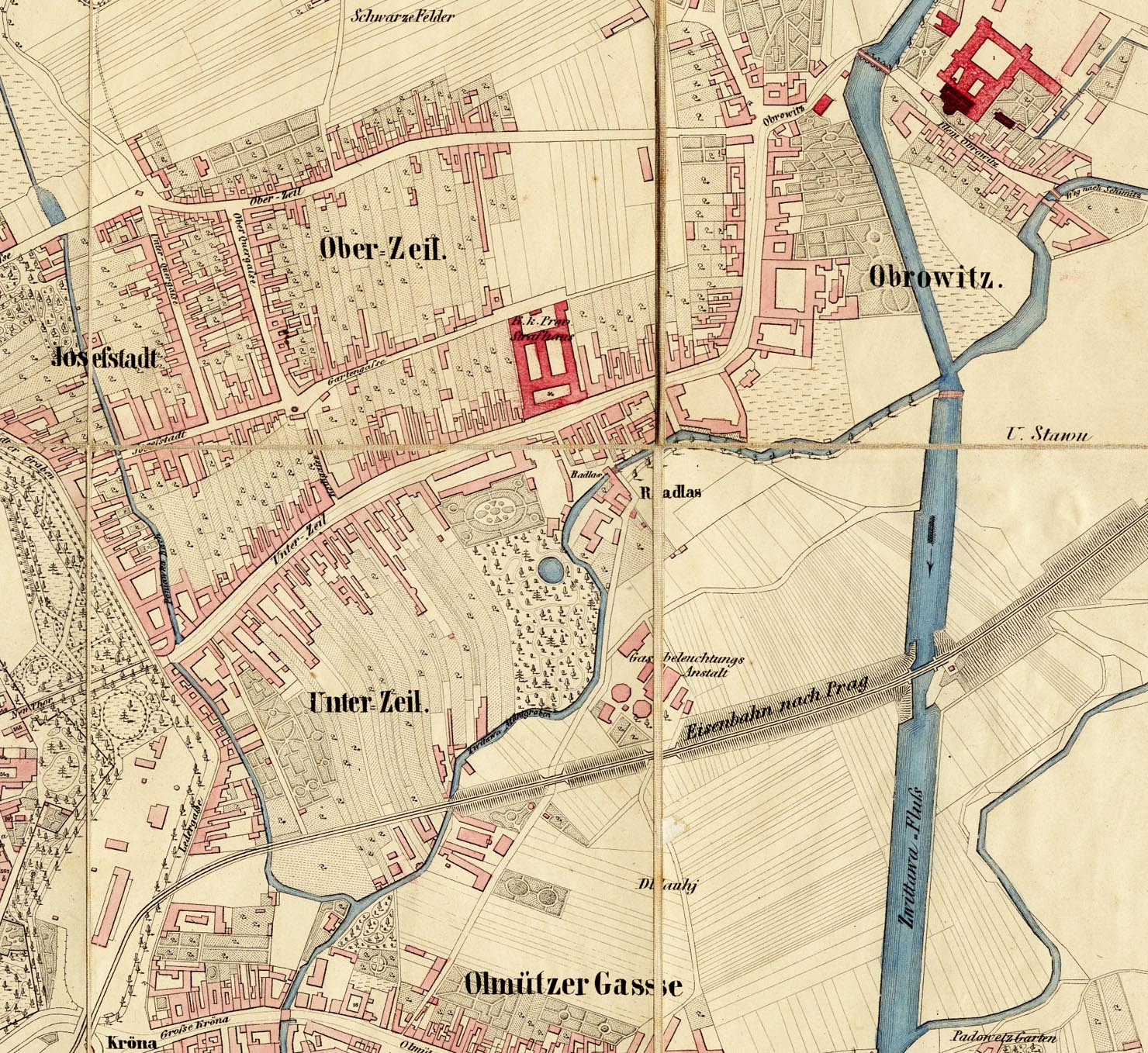 Mapka Horního a Dolního Cejlu z roku 1858. Zatímco Horní Cejl se postupně měnil v obytnou čtvrť dělníků z textilních továren, průmysl sám se rozpínal na Dolním Cejlu, kde postupně pohltil dvory a okrasné zahrady původně honosných staveb až ke břehu Svitavského náhonu. Mapka Horního a Dolního Cejlu z roku 1858. Zatímco Horní Cejl se postupně měnil v obytnou čtvrť dělníků z textilních továren, průmysl sám se rozpínal na Dolním Cejlu, kde postupně pohltil dvory a okrasné zahrady původně honosných staveb až ke břehu Svitavského náhonu.