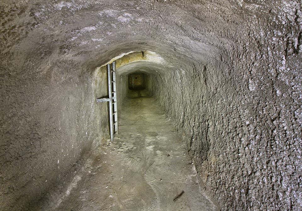 Chodba je ode zdi ke zdi dlouhá několik desítek metrů. Půdvodně byla ale ještě delší. Chodba je ode zdi ke zdi dlouhá několik desítek metrů. Půdvodně byla ale ještě delší.