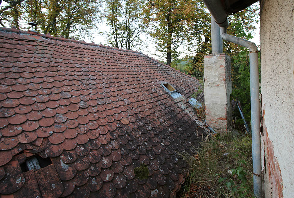 Původní střecha byla pokryta pro Brno méně typickými taškami bobrovkami, plochá přístavba pak dehtovými pásy. Původní střecha byla pokryta pro Brno méně typickými taškami bobrovkami, plochá přístavba pak dehtovými pásy.