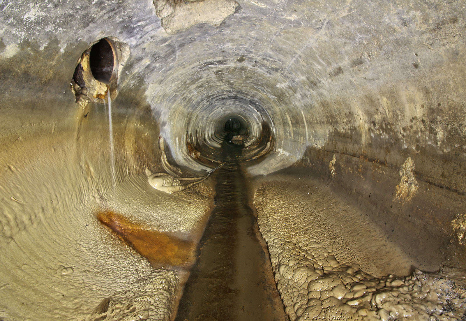 Na několika místech ústí do tunelu Ivanovického potoka drenážní trubky. Zde se vlévá do potoka pramínek s vápenatou vodou, která se po dopadu rozstřikuje na malé kapky. Ty po odpaření zanechávají na všem pod sebou zajímavý sintrový povlak. Na několika místech ústí do tunelu Ivanovického potoka drenážní trubky. Zde se vlévá do potoka pramínek s vápenatou vodou, která se po dopadu rozstřikuje na malé kapky. Ty po odpaření zanechávají na všem pod sebou zajímavý sintrový povlak.